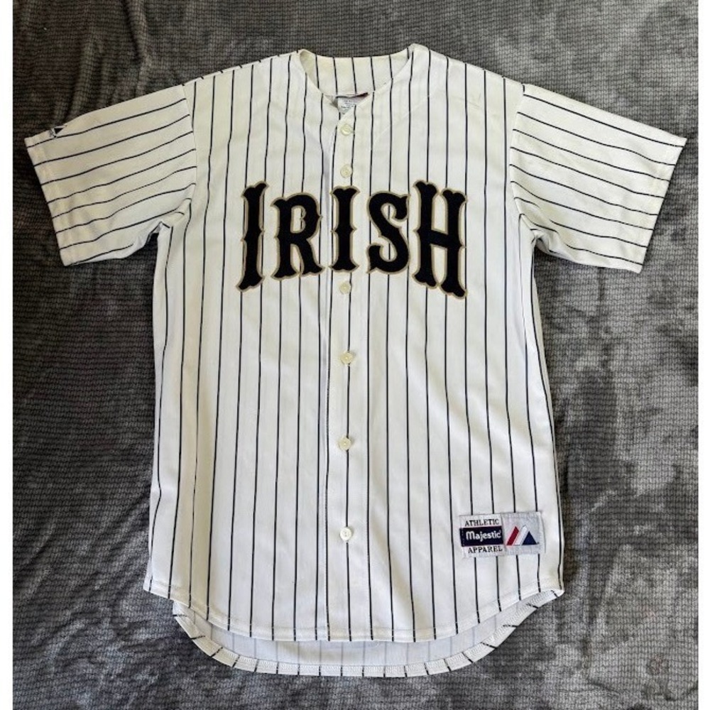 Vintage Majestic Notre Dame Fighting Irish Baseball Jersey White Pinstripe Men M